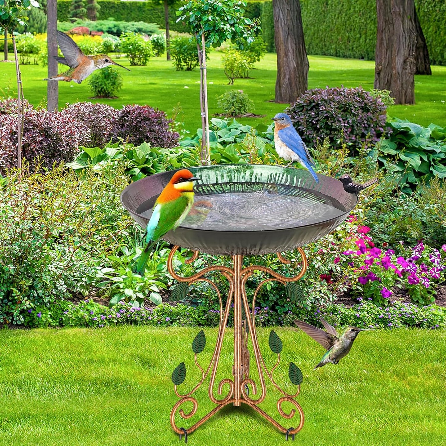 Vintage Metal Bird Bath for Outside, 13" Dia Birdbaths Bowl with Cast 