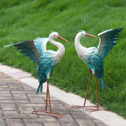 Natelf Garden Decor Blue Heron, Large Standing Metal Crane Garden Stat