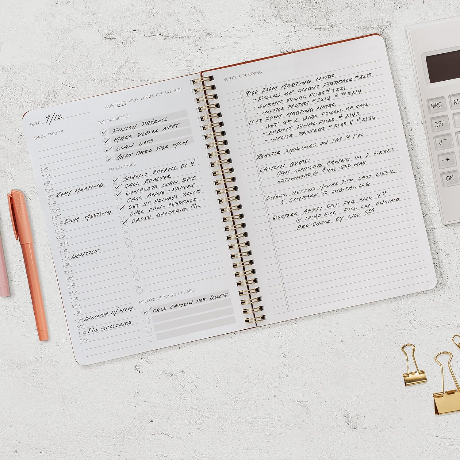 Beautiful Daily Planner And Notebook With Hourly Schedule - Aesthetic 