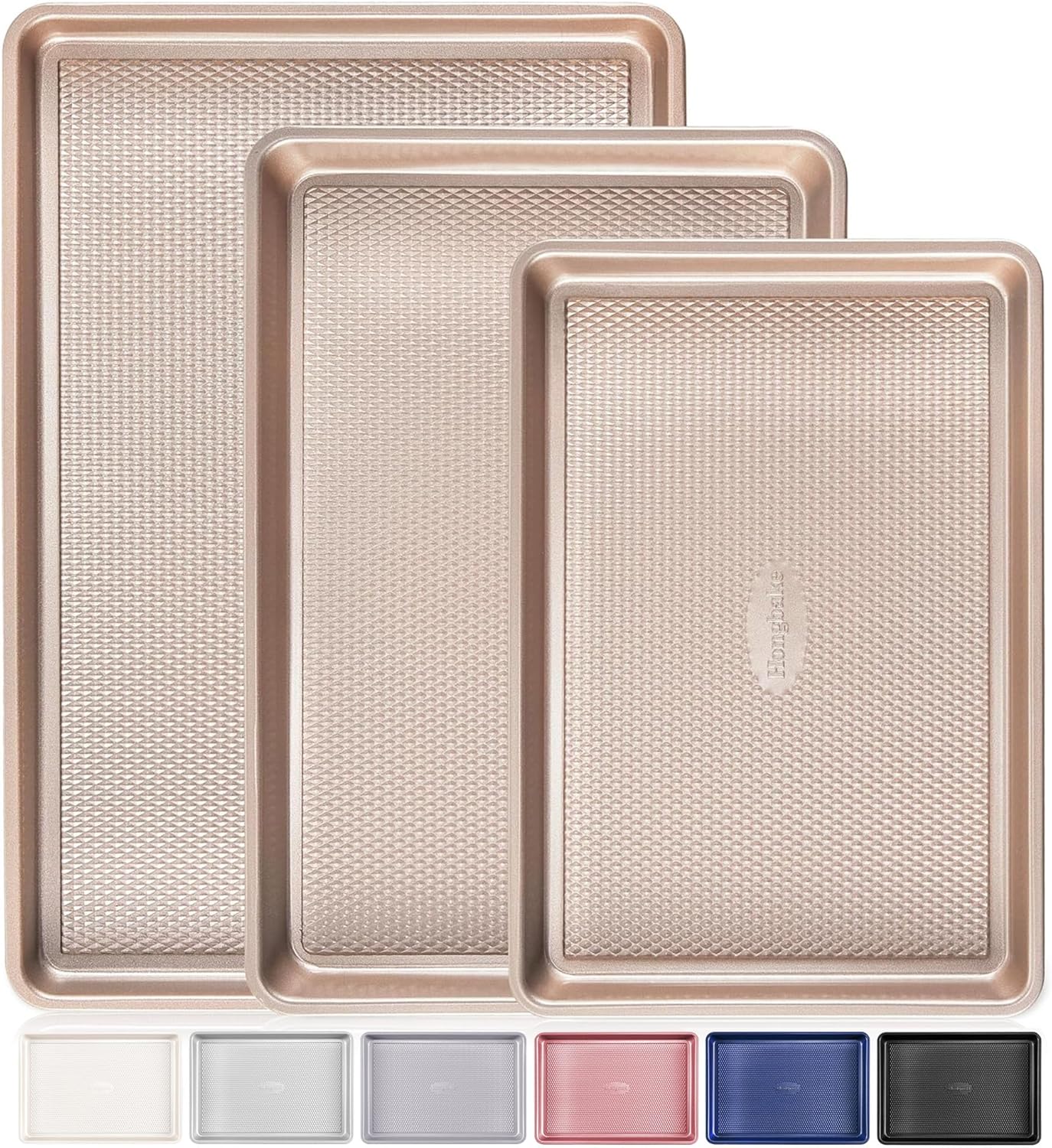 HONGBAKE Baking Sheet Pan Set of 3, Cookie Sheets for Oven, Nonstick H