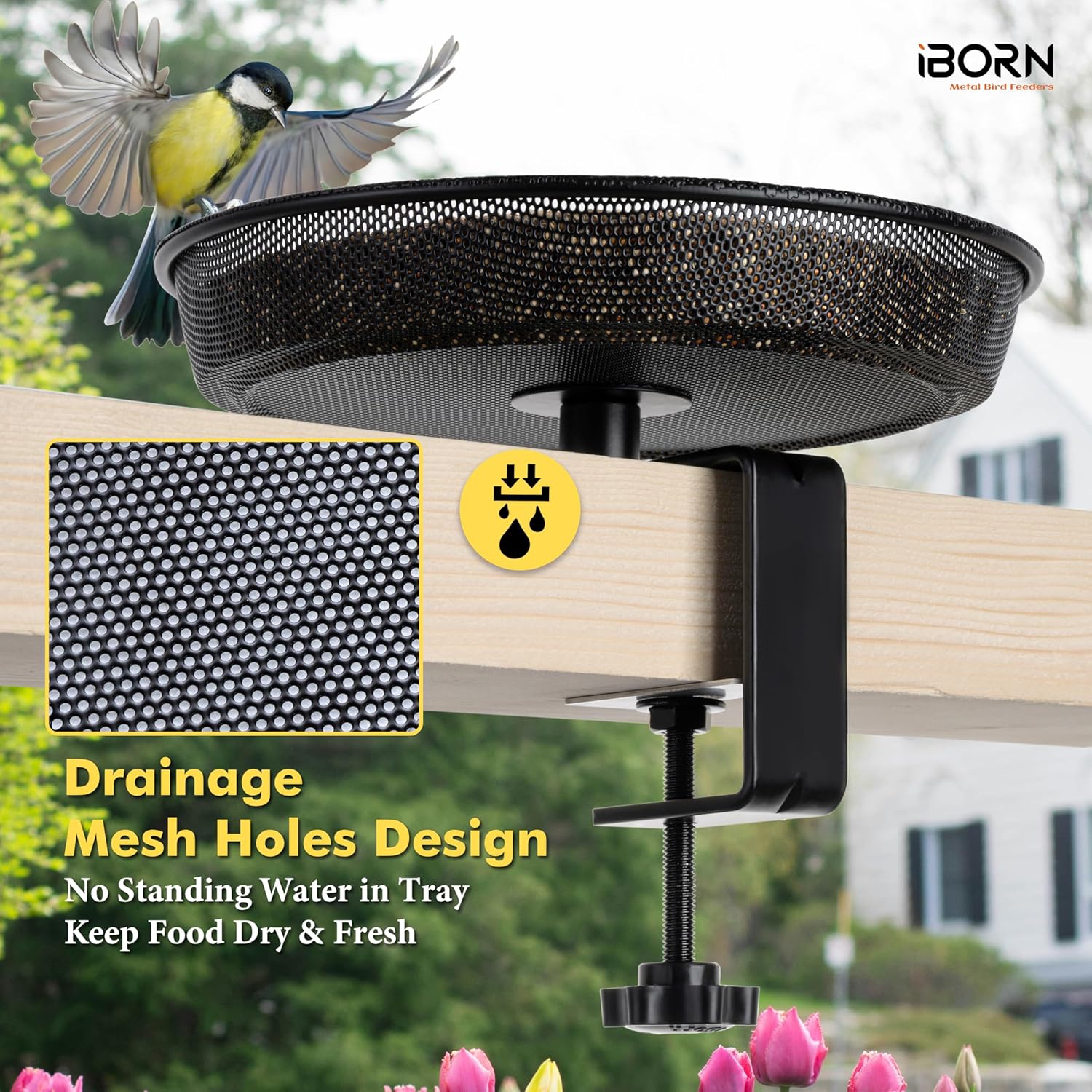 iBorn Deck Bird Feeders for Outdoors,Platform Bird Seed Tray with 5.5 