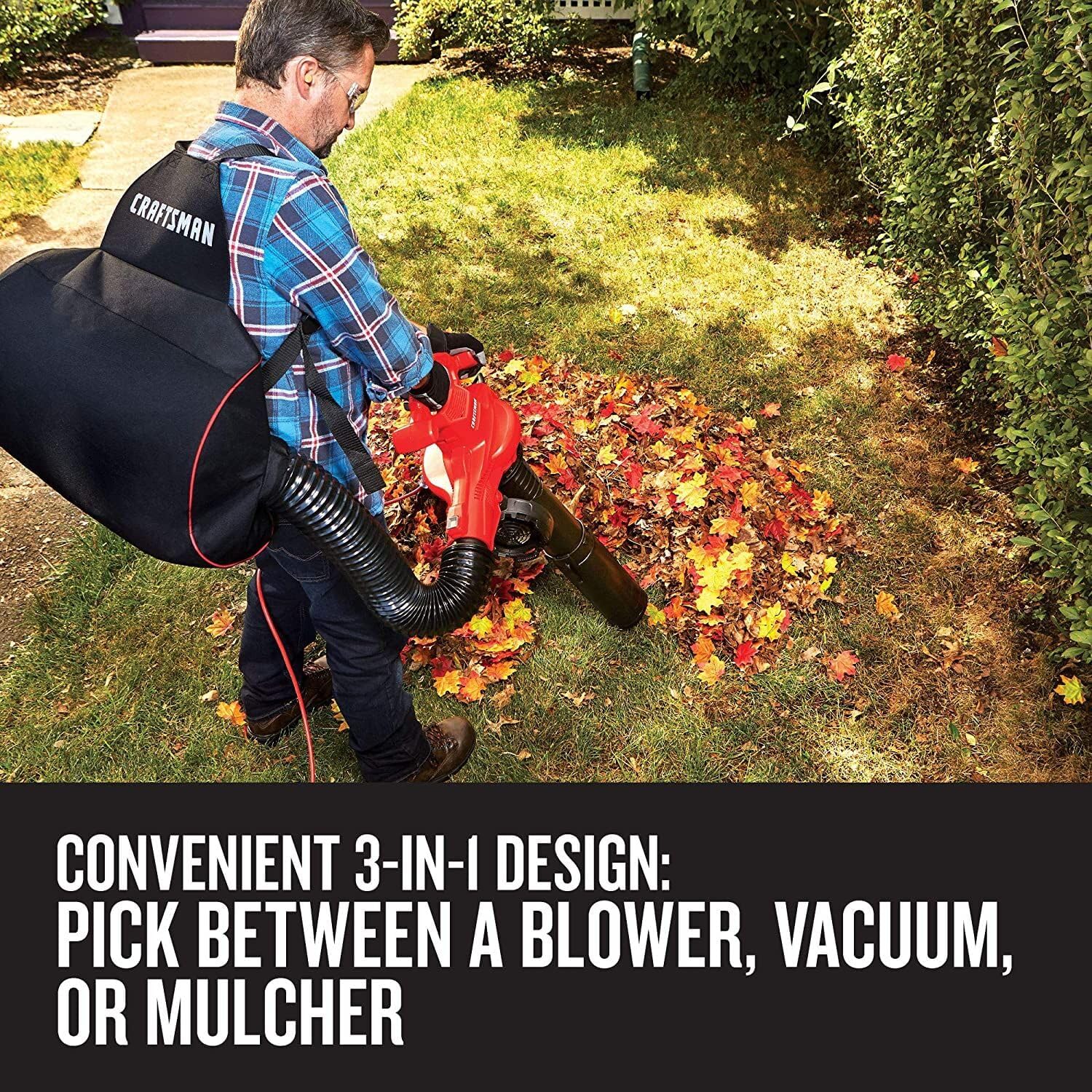 CRAFTSMAN Leaf Blower, Leaf Vacuum and Mulcher, 3-in-1 Backpack Blower