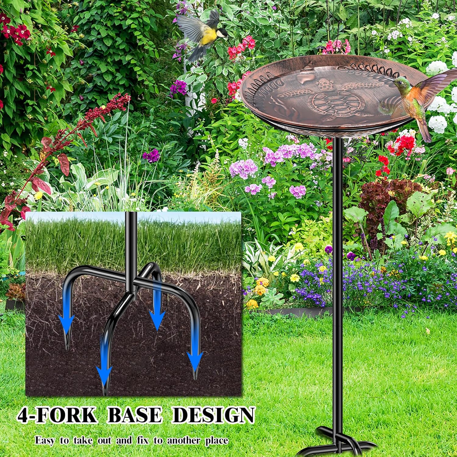 40 Inch Metal Bird Bath for Outside, Detachable Birdbath & Birdfeeder 