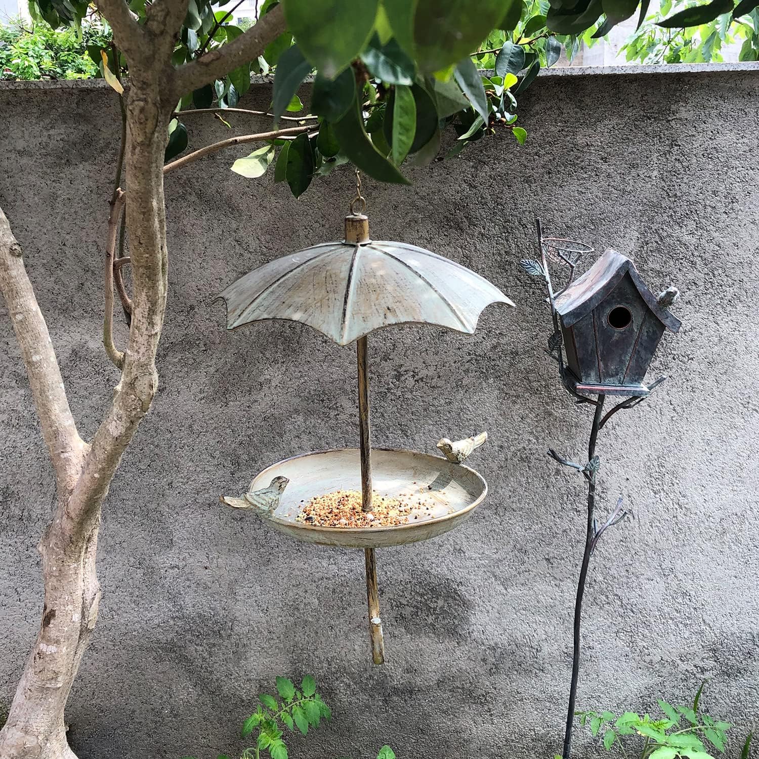 Jemeni Umbrella Bird Feeder - Decorative Metal Outdoor Hanging Feeder 