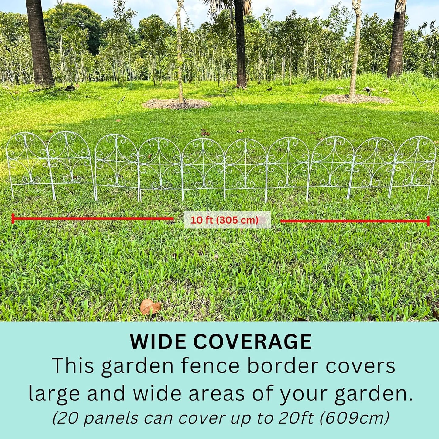 ShopLaLa Garden Fence Border Animal Barrier (10 Panels) 12in(L) x 24in(H) Wire Fence Butterfly Arch Panel Outdoor, Decorative Fencing Rustproof White Metal for Lawn Landscape, Dog Fences for The Yard