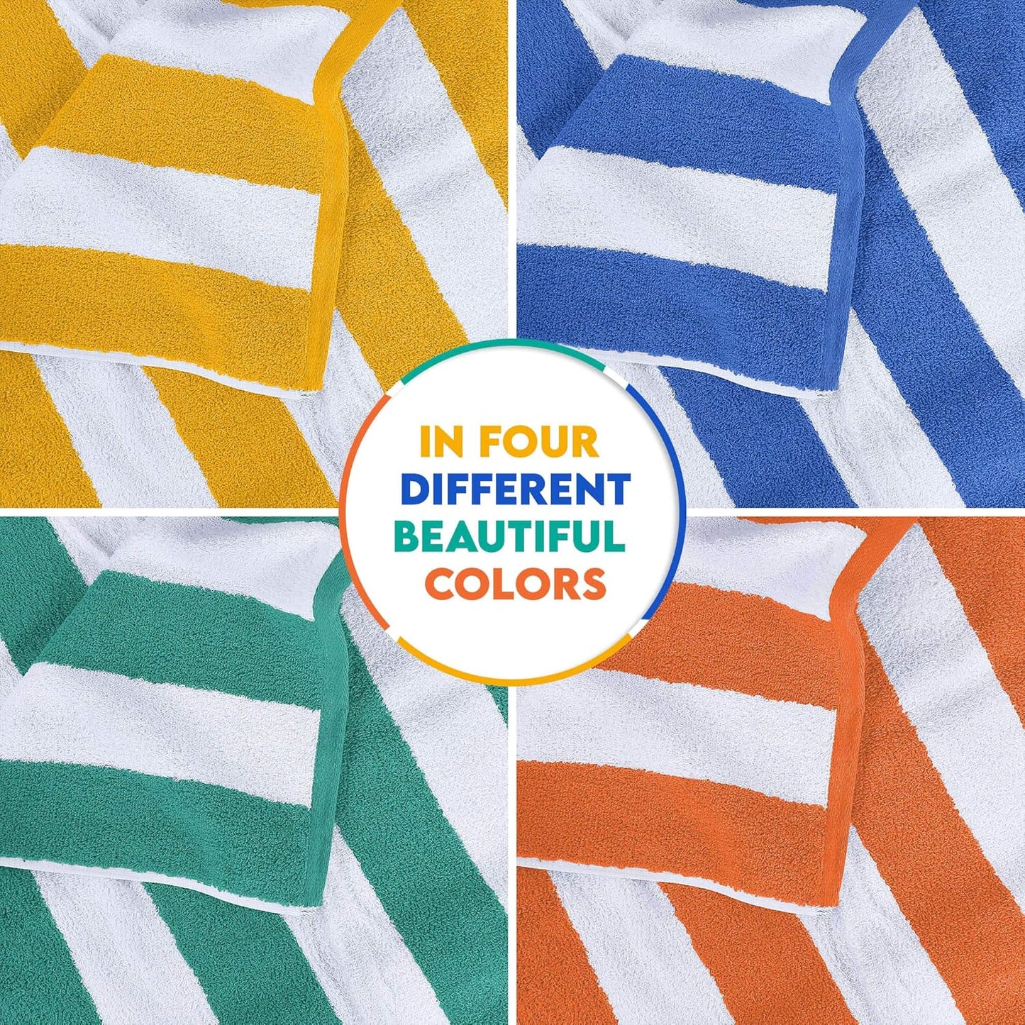 Utopia Towels 4 Pack Cabana Stripe Beach Towel, 30 by 60 Inches, Oversized 100% Ringspun Cotton Pool Towels, Highly Absorbent Bath Towels for Beach