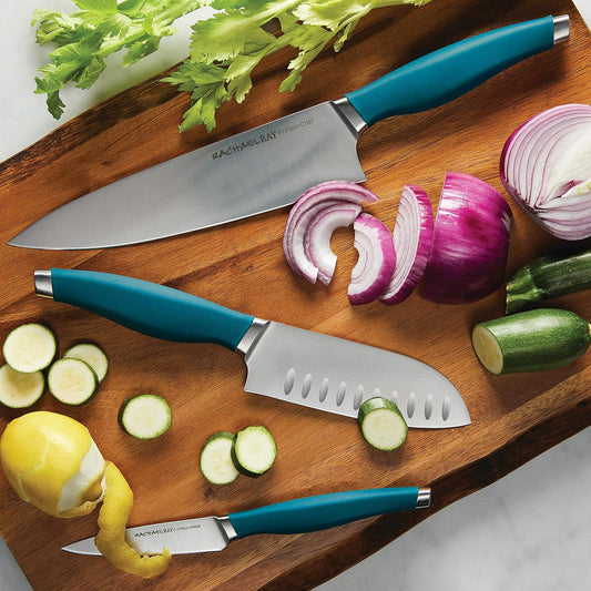 Rachael Ray Cutlery Japanese Stainless Steel Knives Set with Sheaths, 