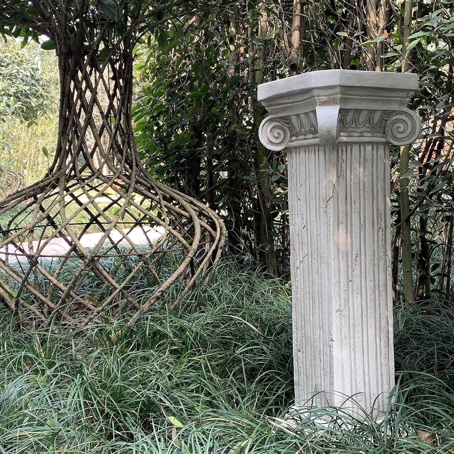 38'' Tall Roman Column with Base Roman Pillar Greek Column Magnesium Oxide Large Size Statue Sculpture Pedestal Stand Holder for Indoor Outdoor Wedding Birthday Party Decor