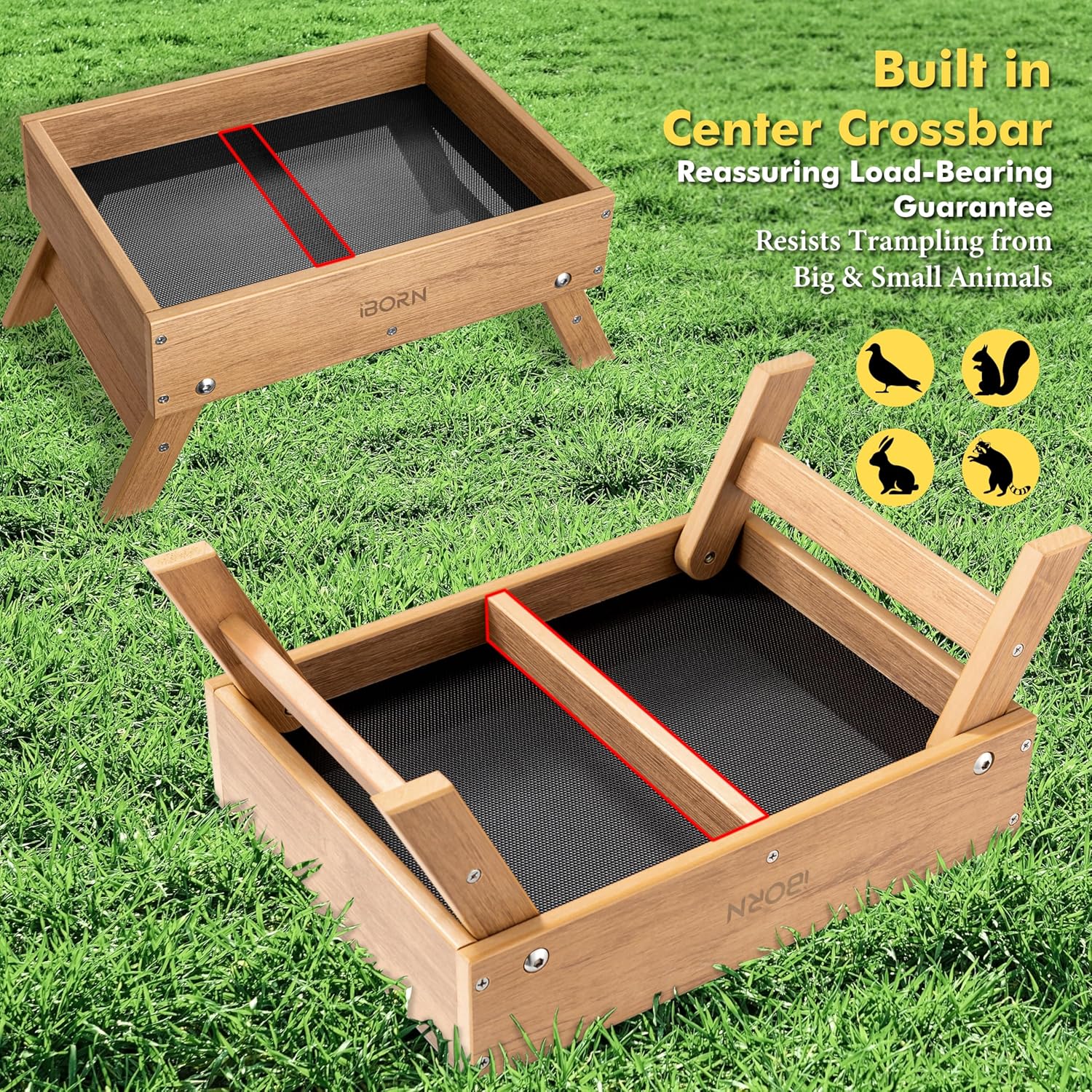 iBorn Ground Bird Feeder, Bird & Squirrel Platform Feeder for Outdoors