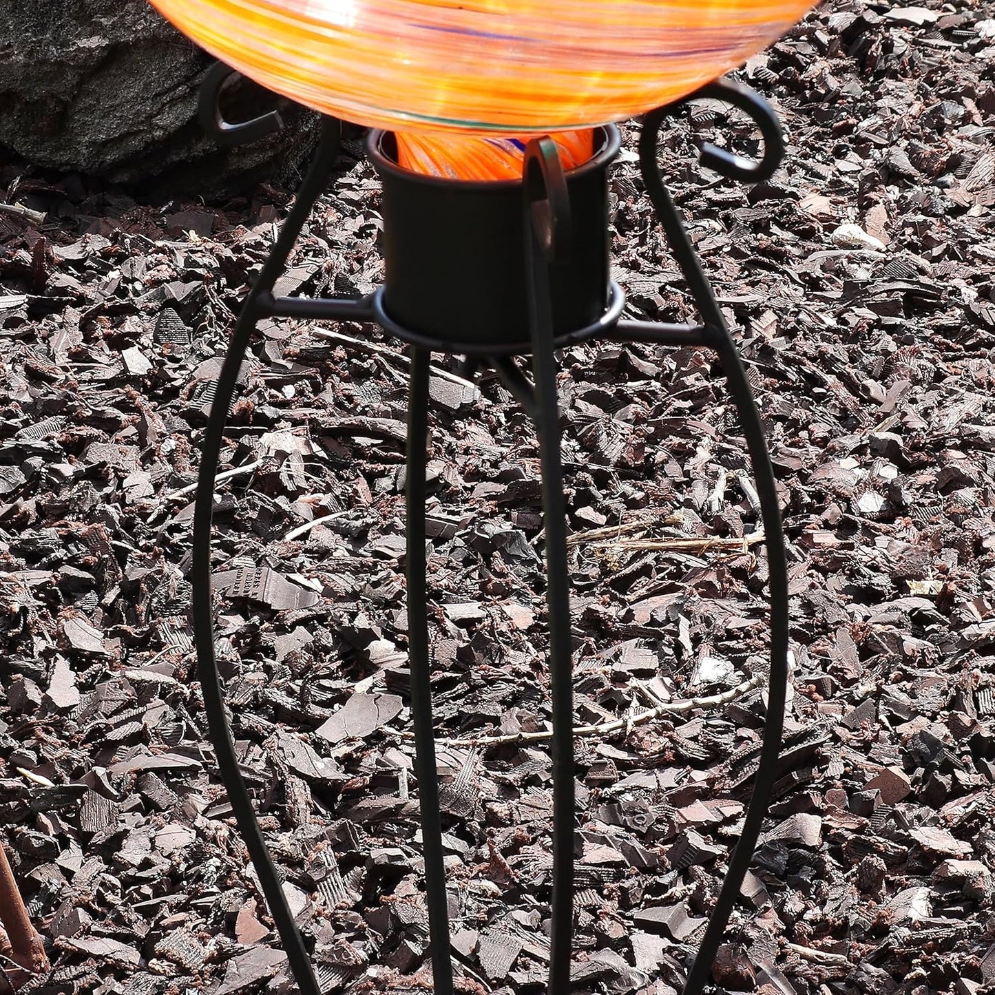 Sunnydaze Graceful Curved Outdoor Gazing Globe Stand - Metal Garden Globe Stand for 8" to 12" Gazing Balls - Black - 18.25" H