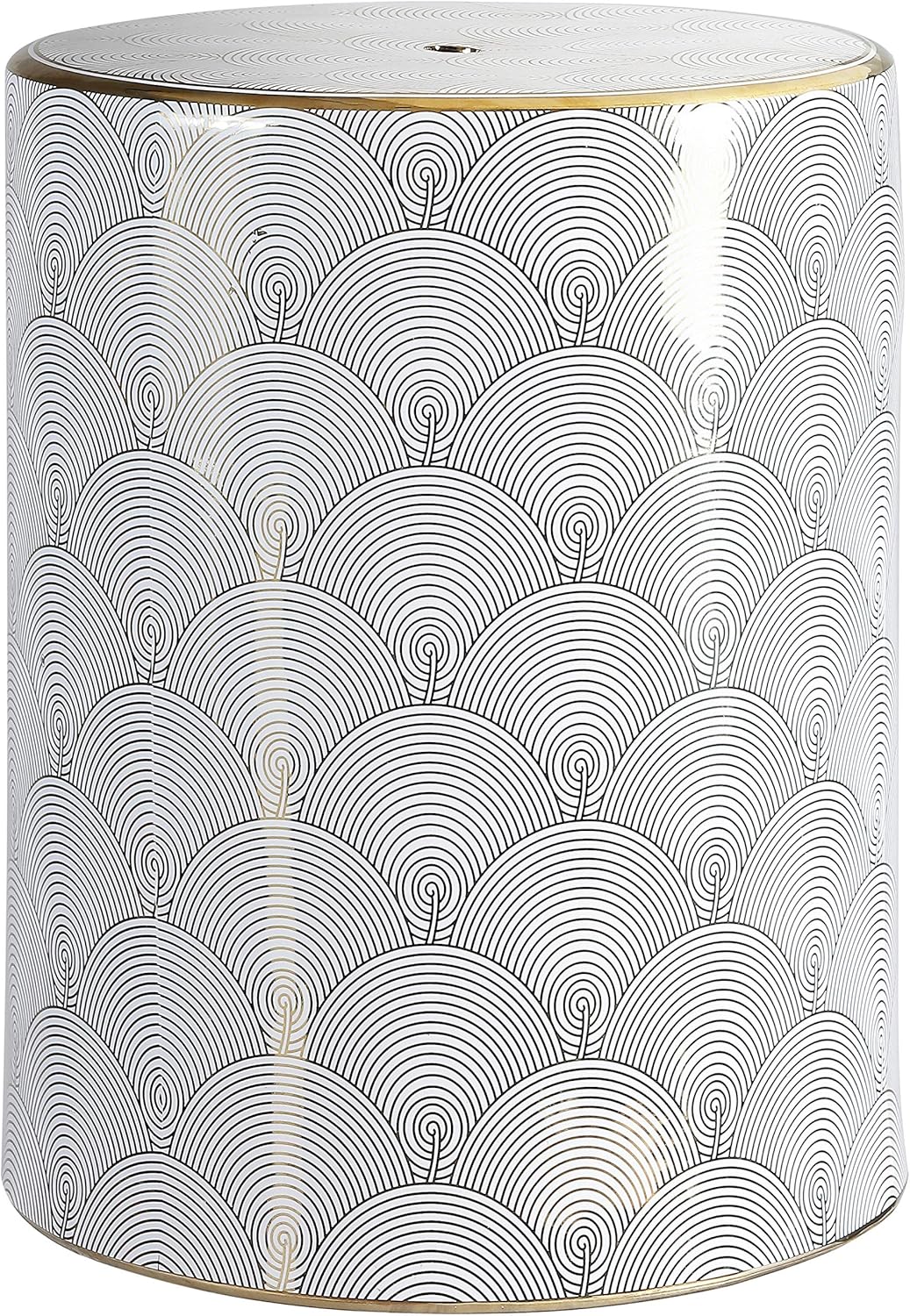 JONATHAN Y TBL1001A Fish Scale 17" Modern Ceramic Indoor/Outdoor Garden Stool, Coastal, Contemporary, Transitional, Side Table, Plant Stand, Spill-Proof, Living Room, Garden Room, Patio, White/Gold