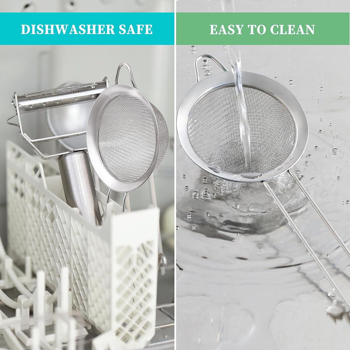 Fine Mesh Strainers for Kitchen, COKUMA Stainless Steel Metal Hand Small Mini Sieve Strainer, Cocktail Strainer Tea Coffee Juice Strainer，Food Strainer with Handlle (3.35inch, Silver)
