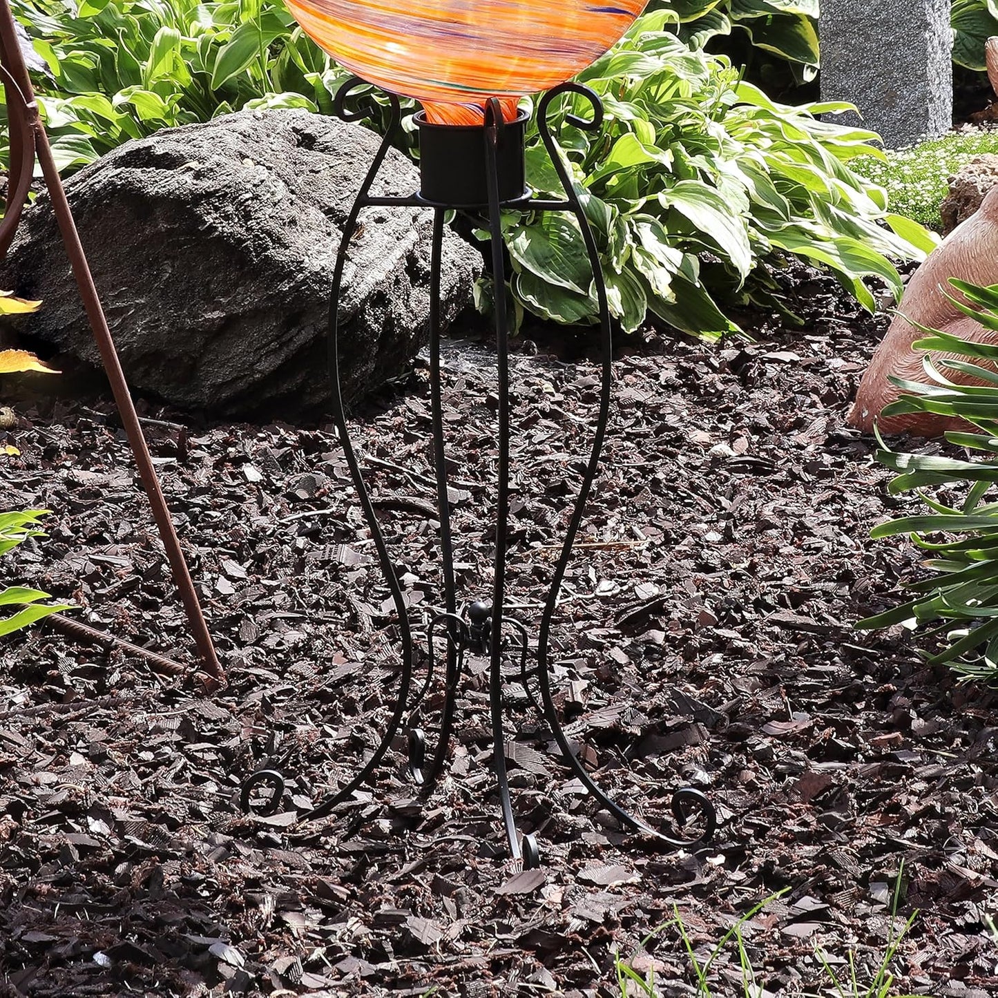 Sunnydaze Graceful Curved Outdoor Gazing Globe Stand - Metal Garden Globe Stand for 8" to 12" Gazing Balls - Black - 18.25" H