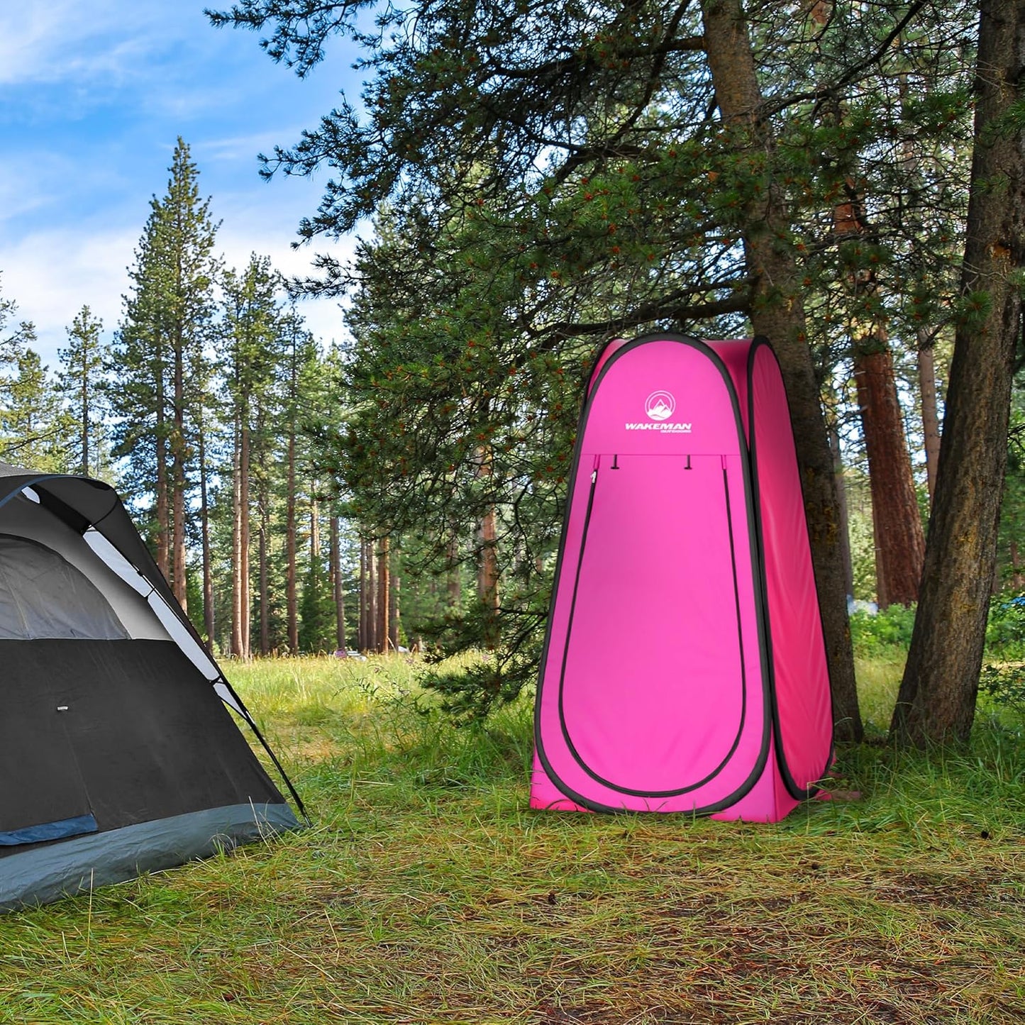 Wakeman Pop Up Changing Tent, 3.3 x 3.3 x 6.2ft, Camping Shower Tent for Portable Toilet Stall or Dressing Room with Carry Bag for Camping, Beach, or Tailgate, Polyester