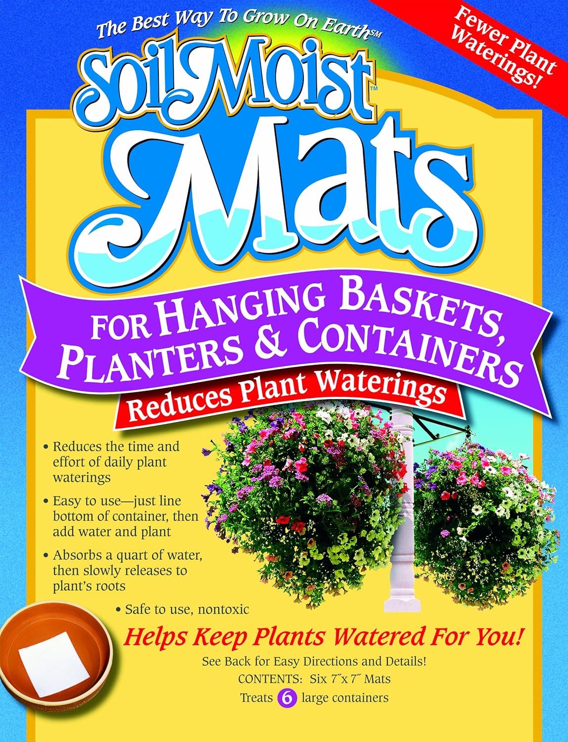 Soil Moist Mats For Hanging Baskets Planters and Containers 6pc Pack