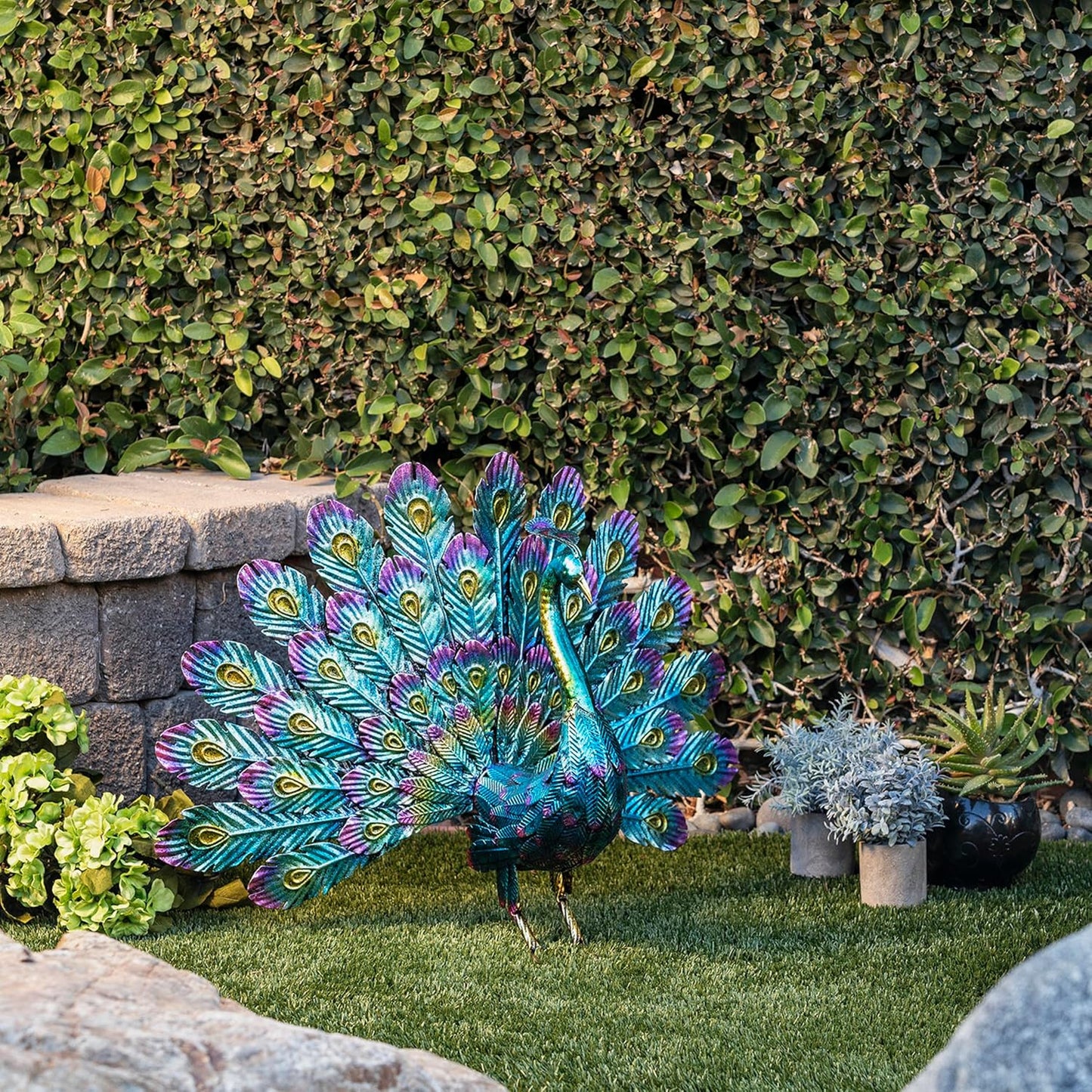 Alpine Corporation 23" Tall Outdoor Metallic Peacock Tail Spread Yard 