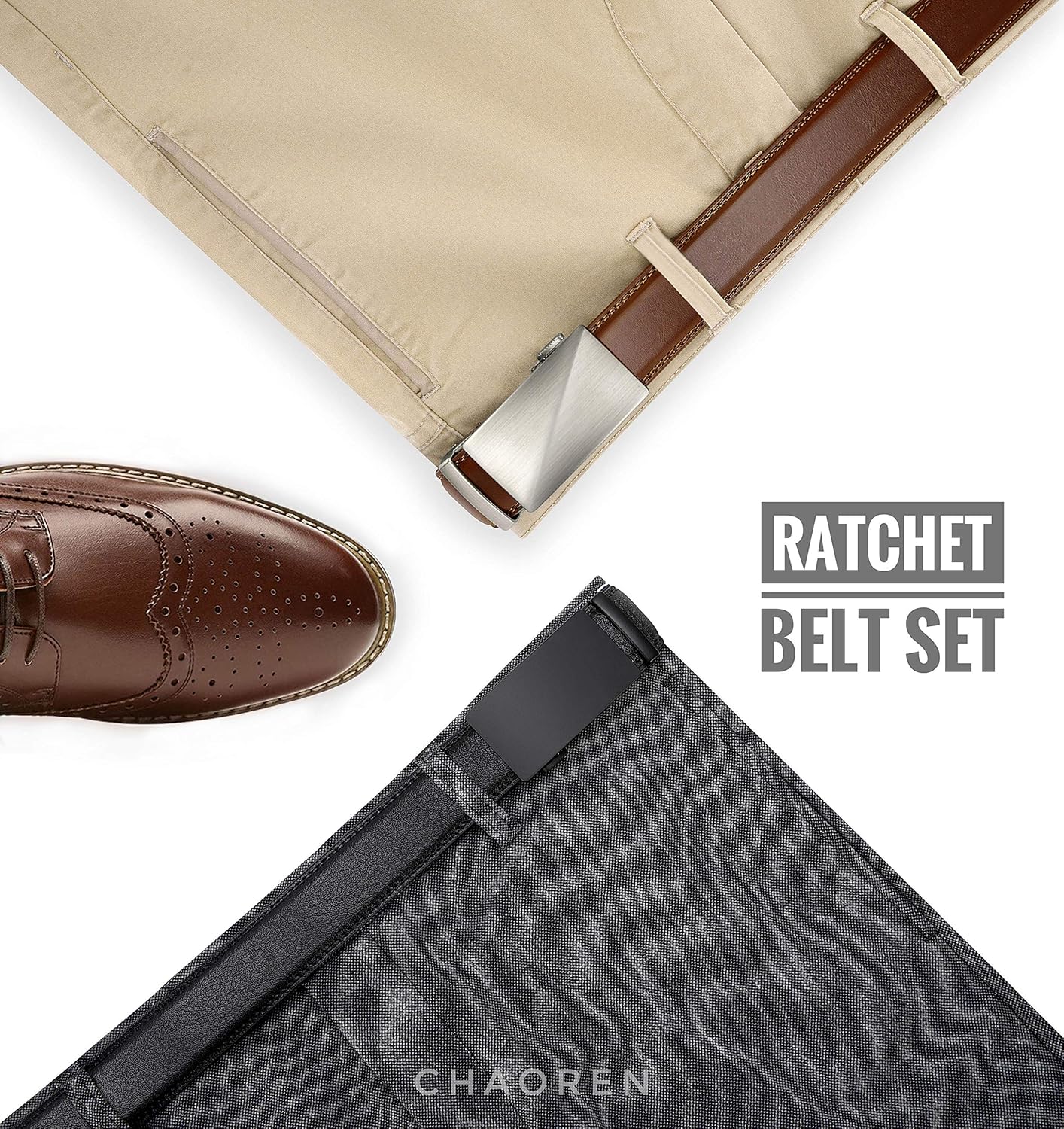 CHAOREN Leather Ratchet Belt Men 2 Pack - Customizable Fit, Effortless