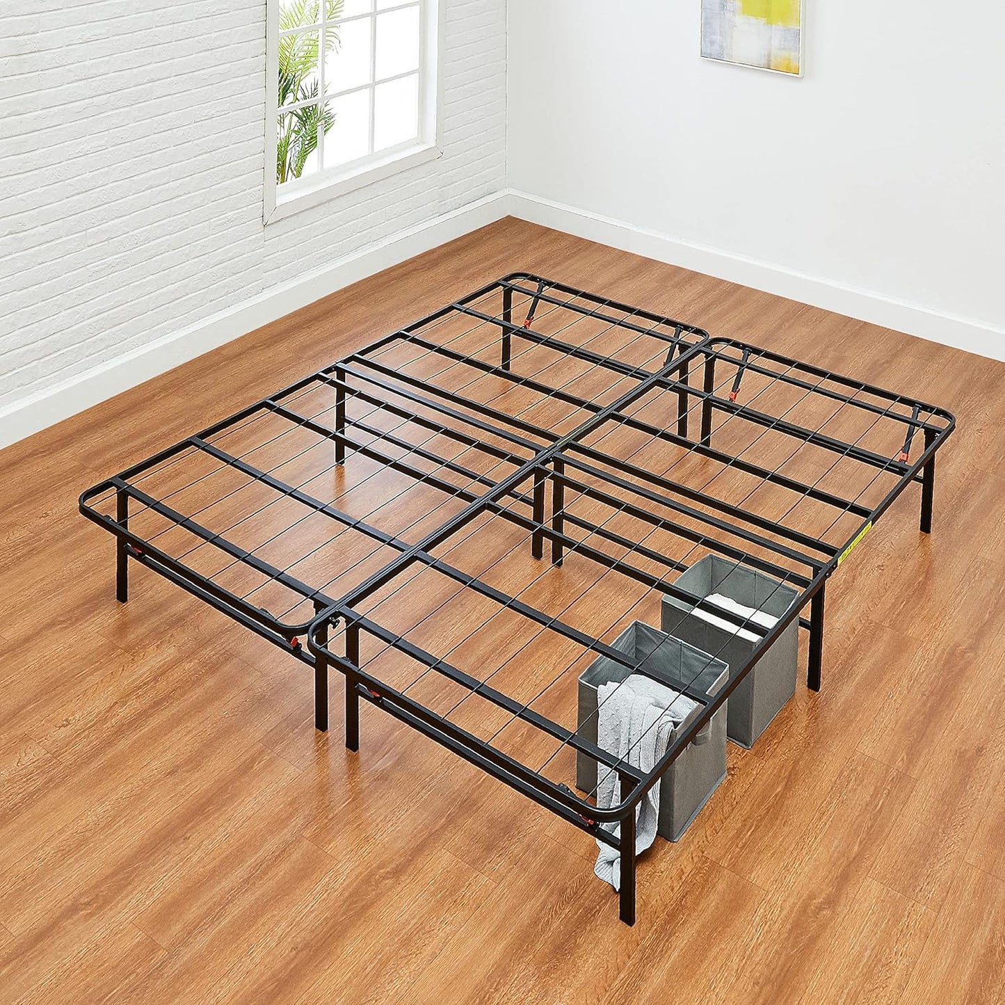 Amazon Basics Bed Frame with Storage, Foldable Metal Platform, Sturdy 