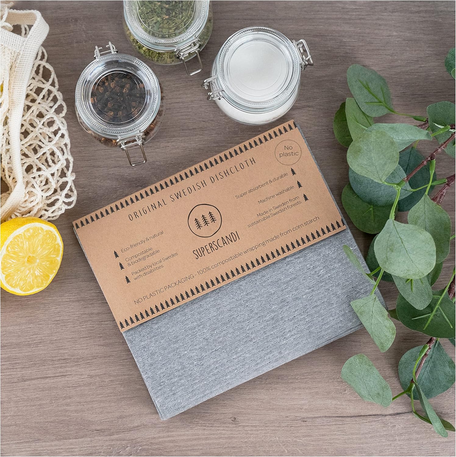SUPERSCANDI 10 Pack Swedish Dishcloths for Kitchen - 100% Biodegradabl