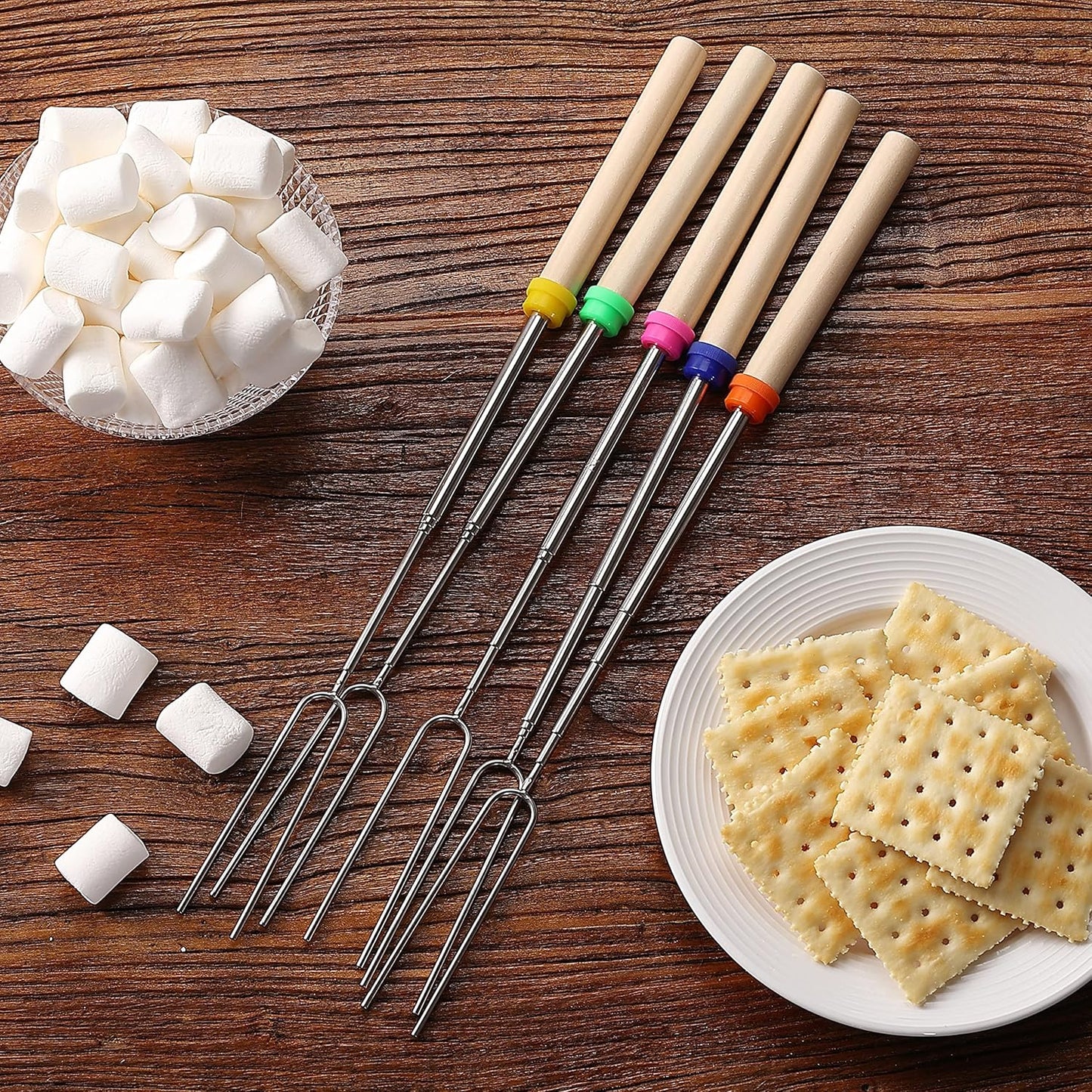 UNCO- Extendable Stainless Steel Roasting Sticks, 5 Pack, 32" - For S'mores, Hot Dogs, Campfires and Fire Pits