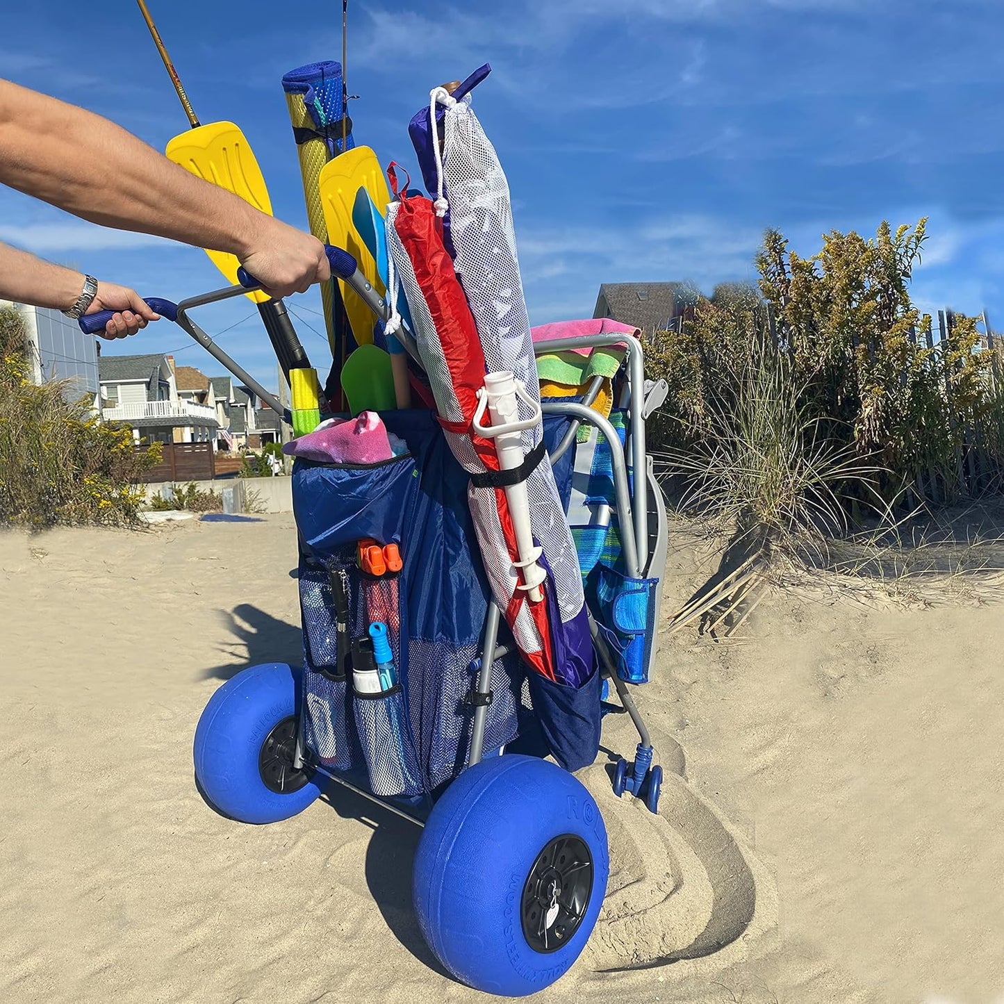 RollX Big Balloon Wheel Beach Cart for Sand, Foldable Storage Wagon wi