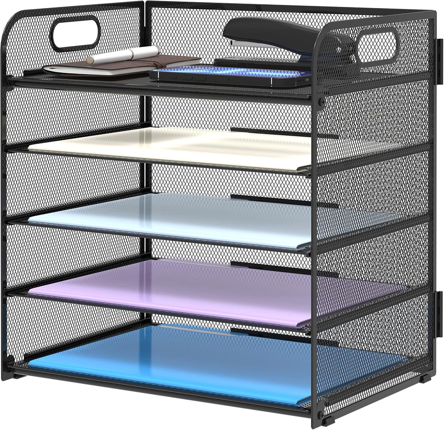 Supeasy 5 Trays Paper Organizer Letter Tray with Handle-Mesh Desk File
