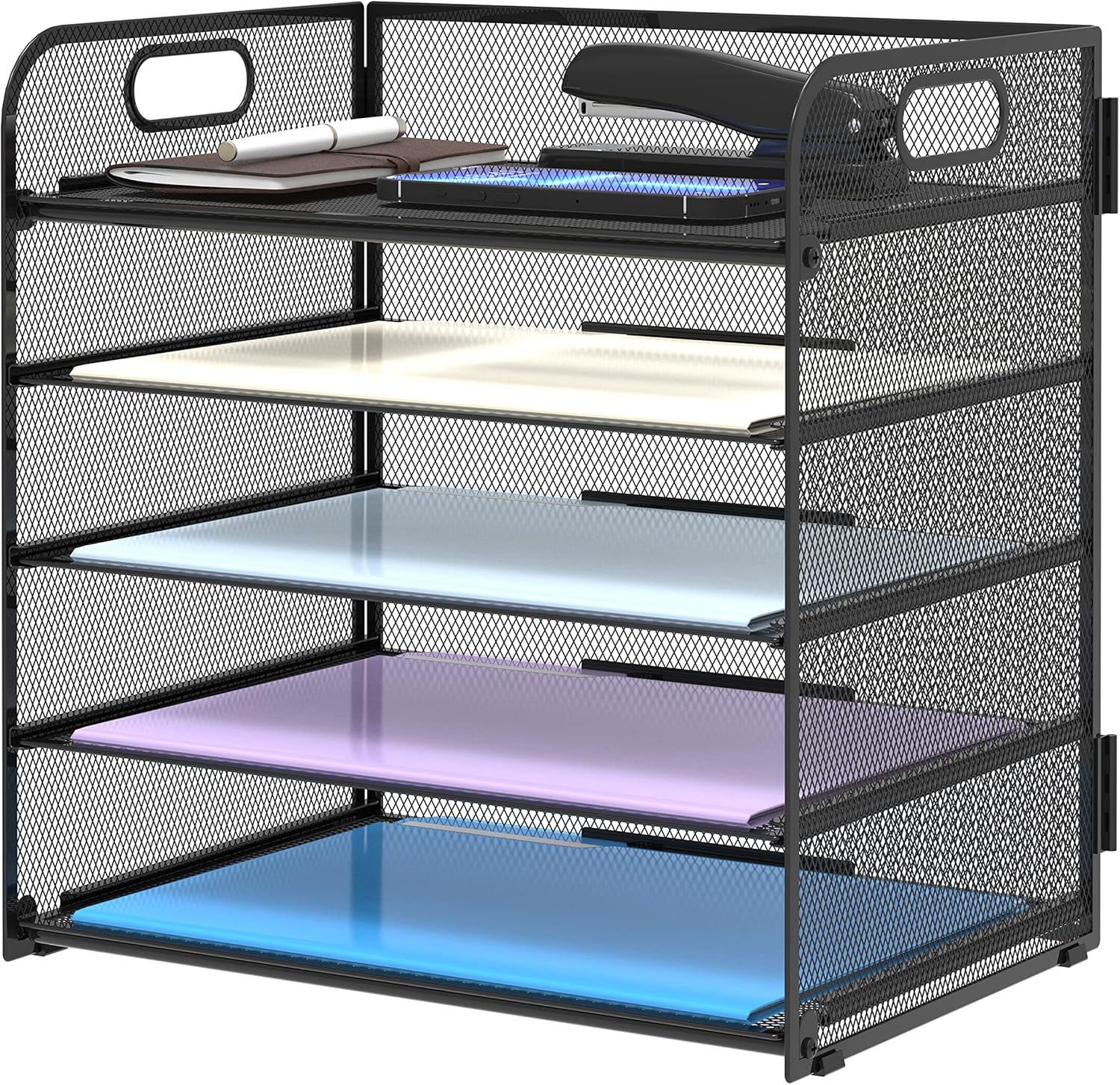 Supeasy 5 Trays Paper Organizer Letter Tray with Handle-Mesh Desk File