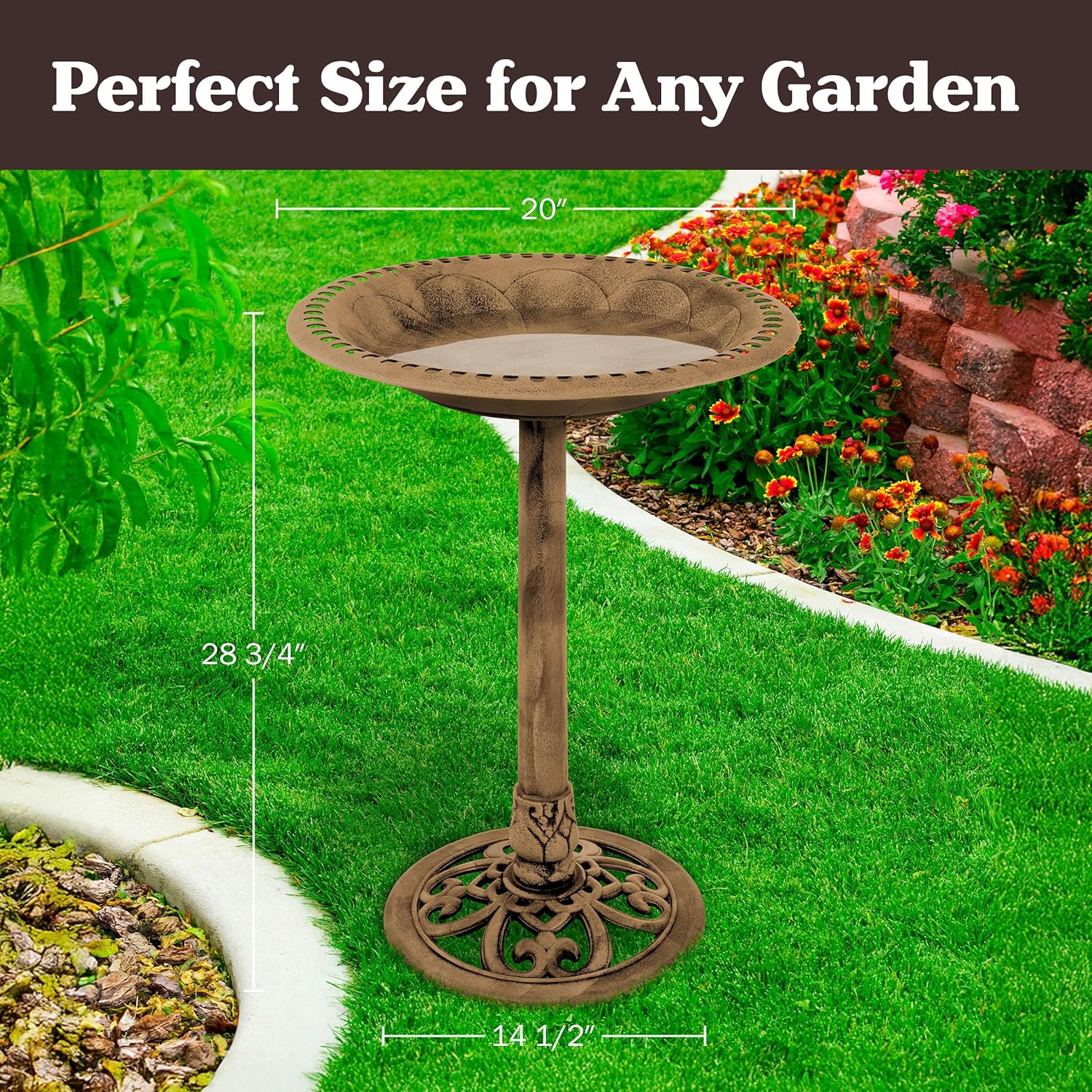 Pure Garden 50-LG1074 Antique Bird Bath-Weather Resistant Resin Birdba