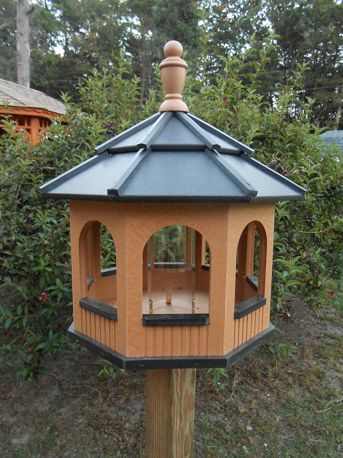 Large Octagon Gazebo Vinyl Bird Feeder Amish Homemade Handmade Handcrafted Cedar & Black