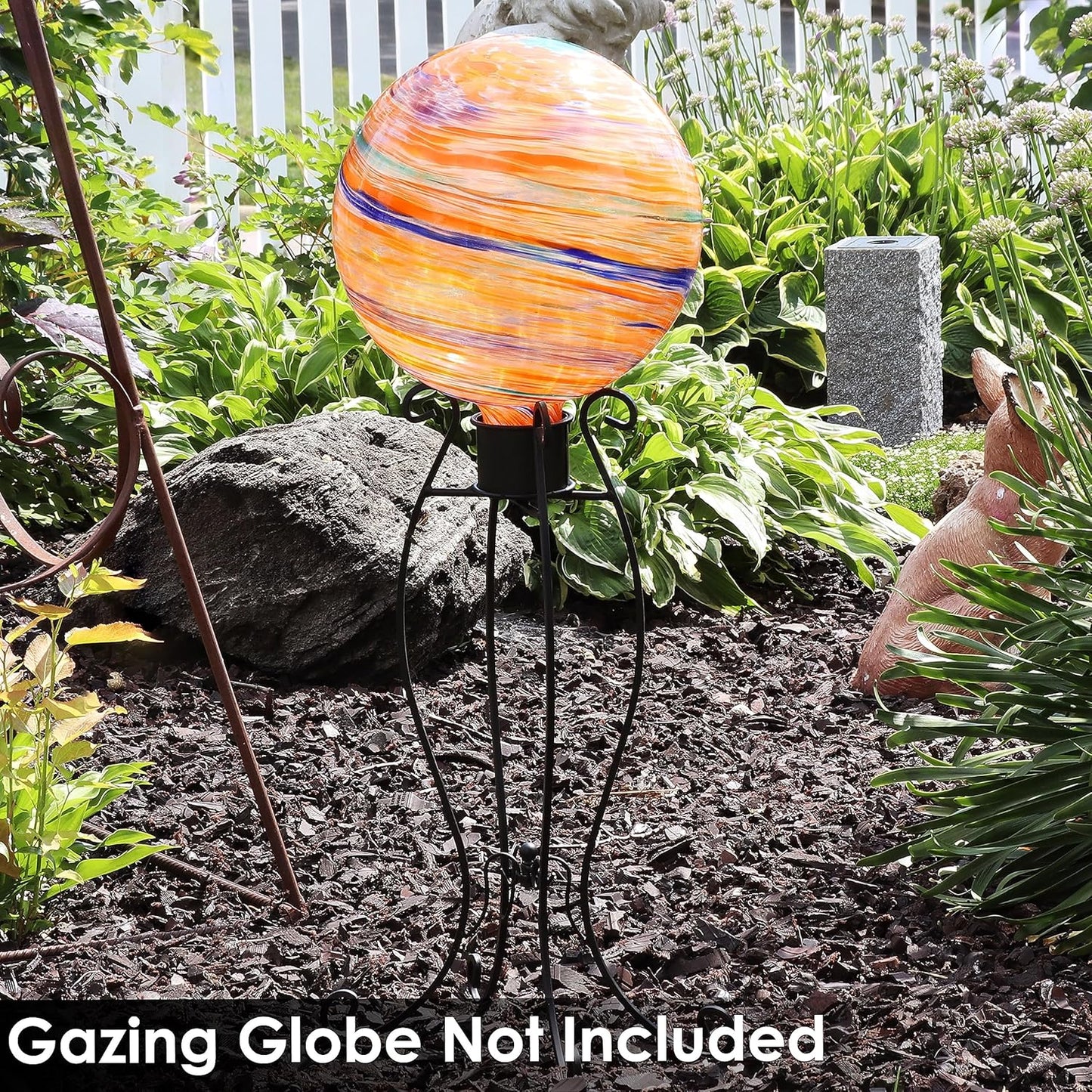 Sunnydaze Graceful Curved Outdoor Gazing Globe Stand - Metal Garden Globe Stand for 8" to 12" Gazing Balls - Black - 18.25" H