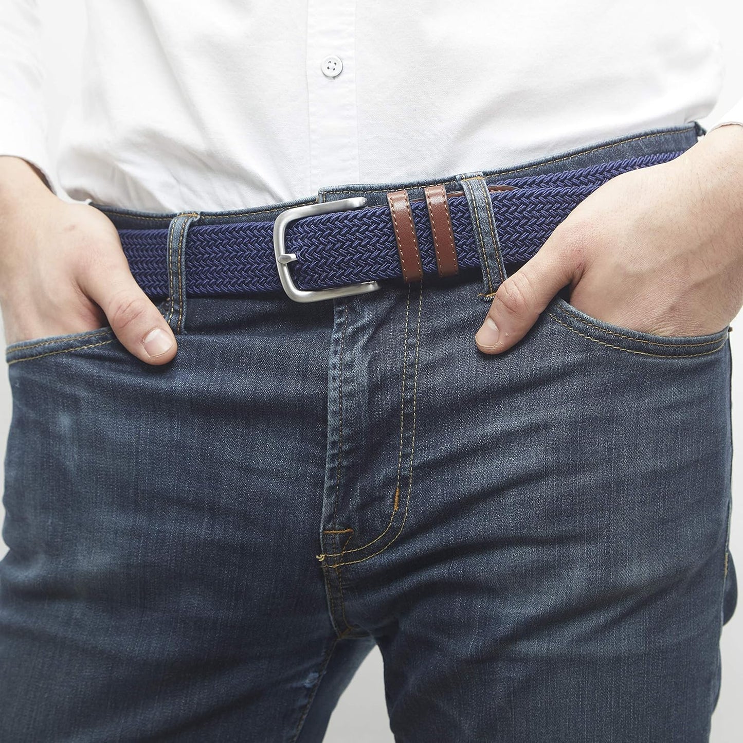 Amazon Essentials Men's Stretch Woven Braid Belt for Jeans