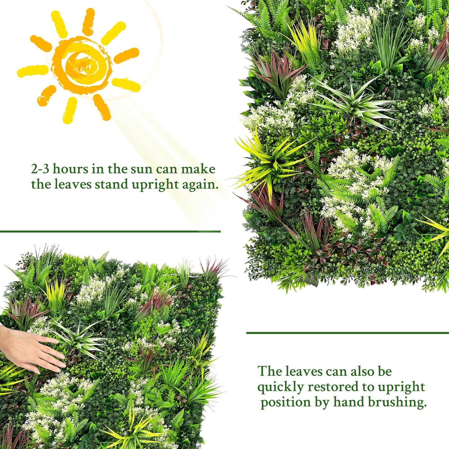 Artificial Plant Wall Panels: 20"×20" 16P UV-Anti Faux Grass Wall Back