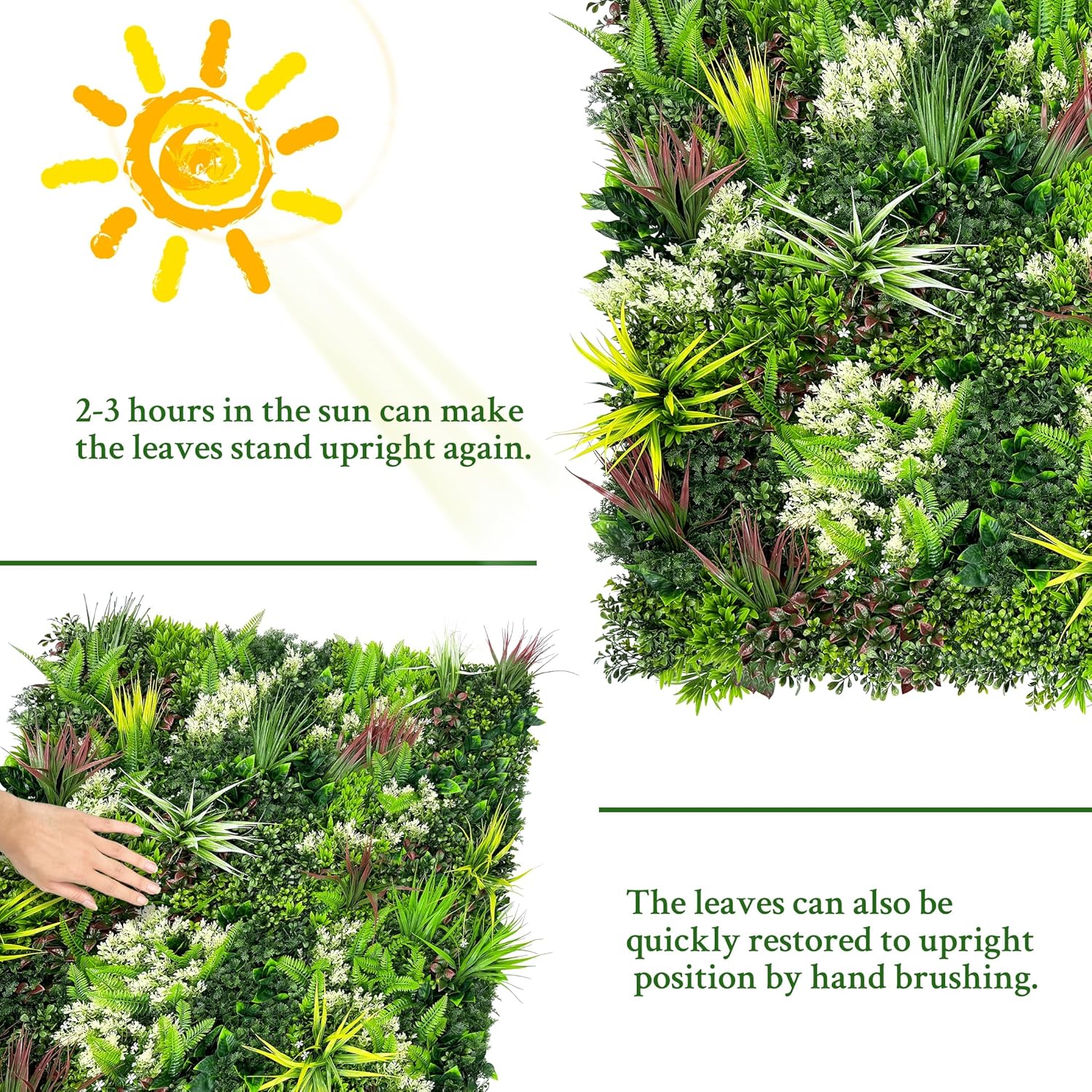 Artificial Plant Wall Panels: 20"×20" 16P UV-Anti Faux Grass Wall Back