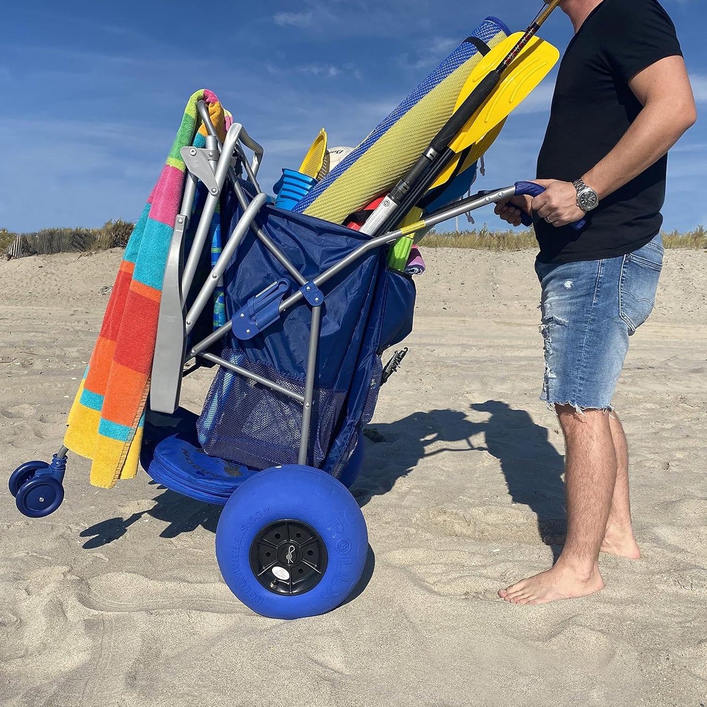 RollX Big Balloon Wheel Beach Cart for Sand, Foldable Storage Wagon wi