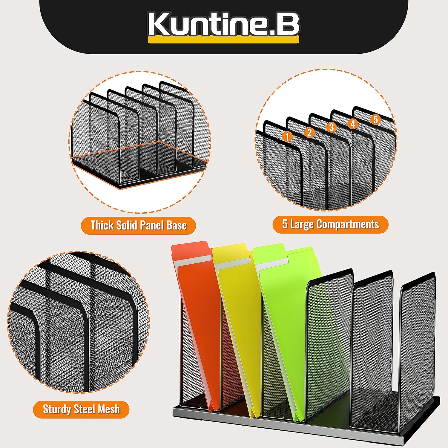 Kuntine.B Desk File Organizer 5 Sections Upright Mesh Desktop Organize