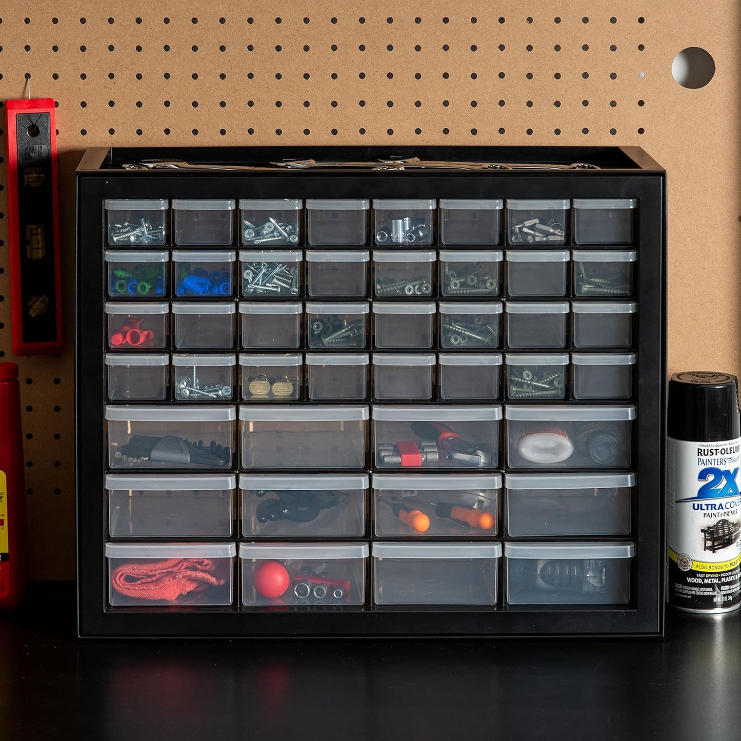 IRIS USA Screw Tool Organizer Small Parts Cabinet, 44-Drawer, Electronics Hardware Nuts and Bolts Plastic Storage Drawers Garage Storage, Stackable Bead Craft Organizer Building Bricks Sorter, Black